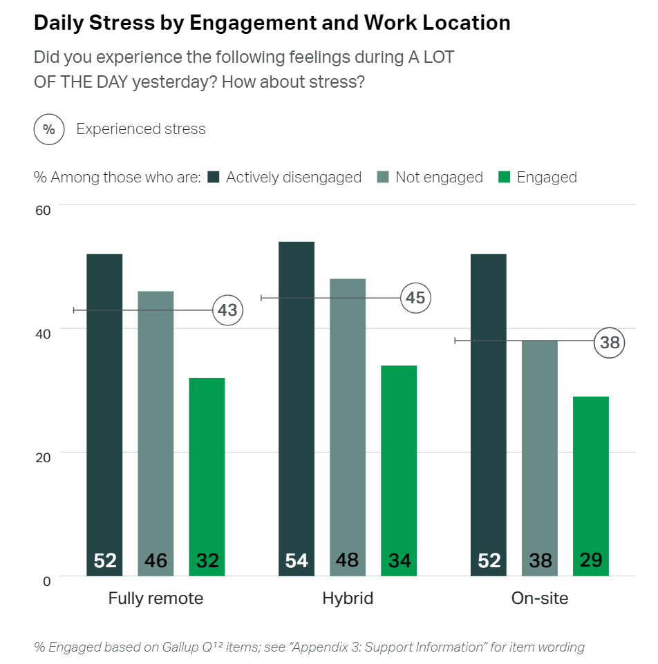 Screen capture of Gallup 2023 Workplace Survey showing workplace stress is high.