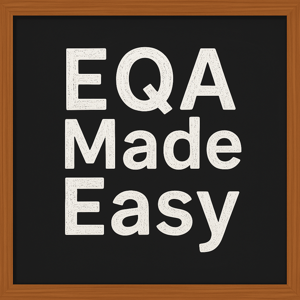 The words EQA Made Easy in white chalk on a black surface to represent the course External Quality Assessment made easy.